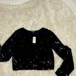 Express long sleeve sequins black velvet top, size M *New